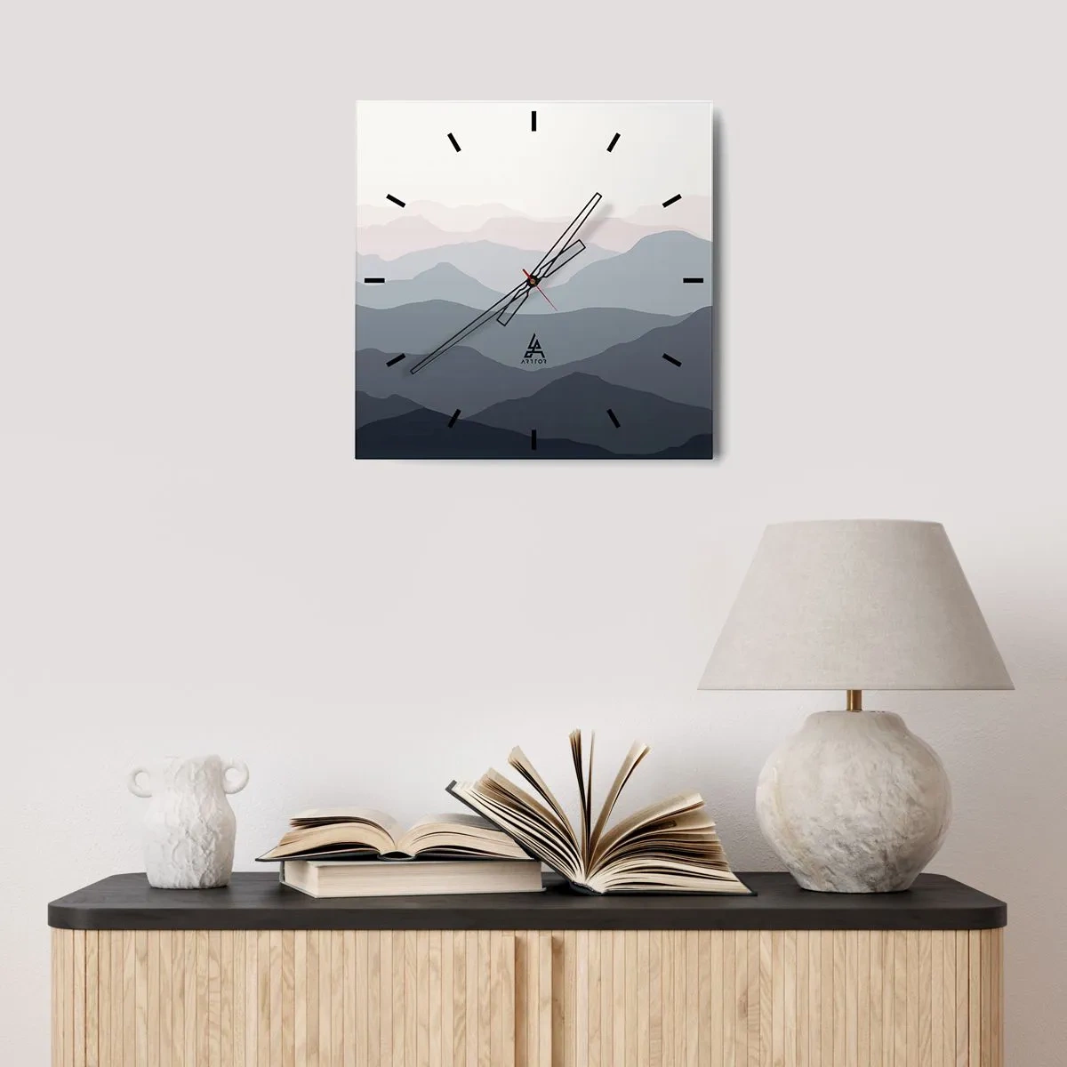 Relógio de parede - Relógio em vidro - Ondas de montanha - 30x30 cm