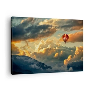 Quadro em tela - Um balão contra um fundo de nuvens dramáticas - 70x50cm - Eu voo porque sou livre - Decoração de parede moderna para a sala de estar e quarto ARTTOR