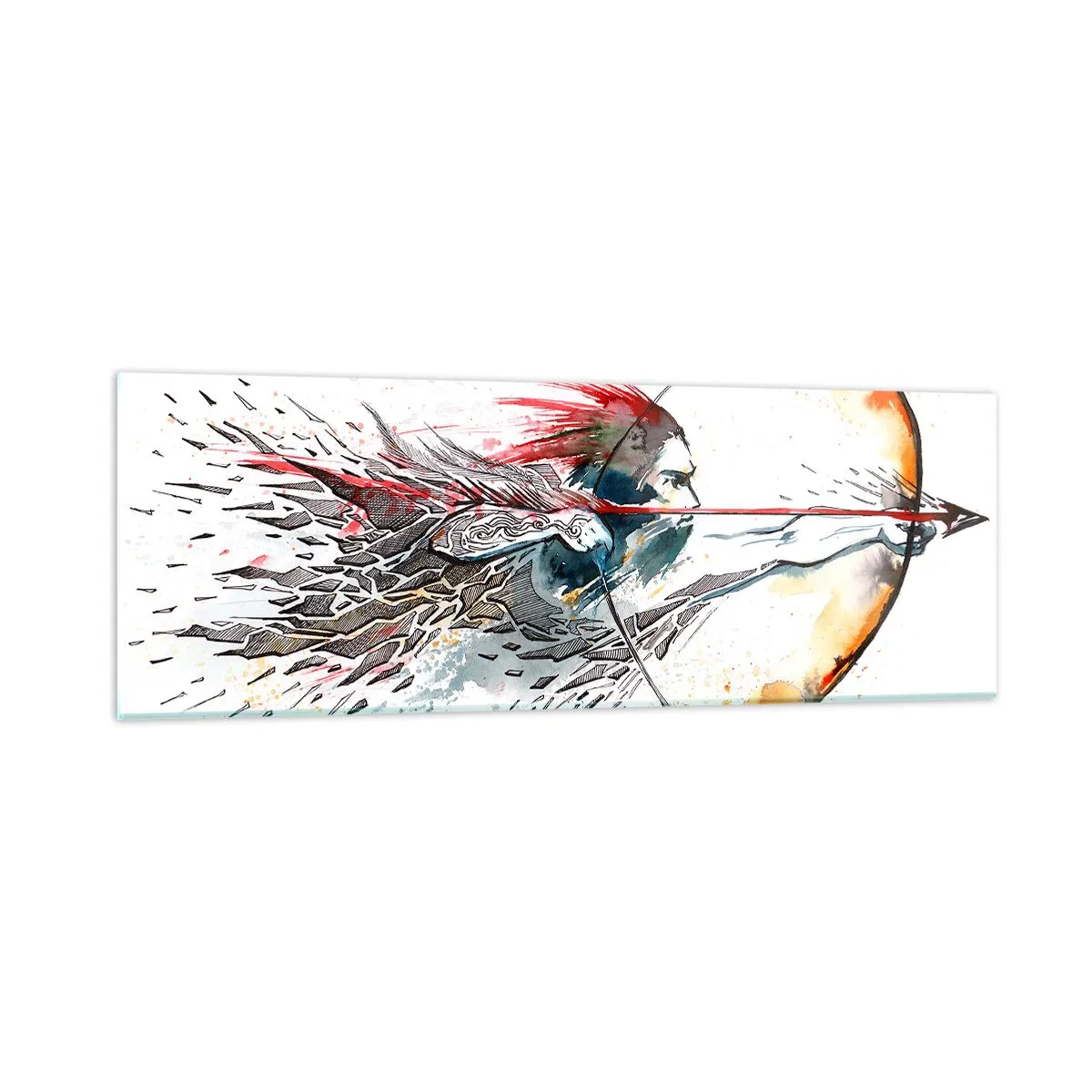 Quadro em vidro - Guerreiro mítico com um arco de fogo - 90x30 cm