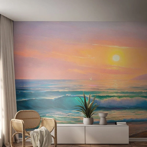 Papel de Parede Autocolante Deluxe Sticker - O canto turquesa das ondas - Abstração, Paisagem, Mar - 400x280 cm