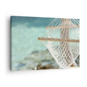 Quadro em tela - Uma rede com vista para a água azul-turquesa - 70x50cm - Hora de relaxar - Decoração de parede moderna para a sala de estar e quarto ARTTOR