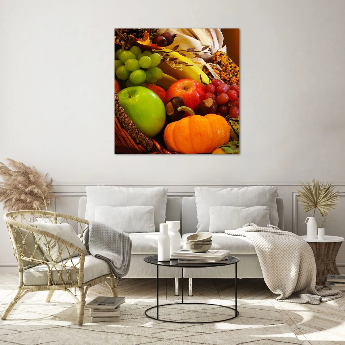 Quadro em vidro - O cesto da colheita - 30x30 cm