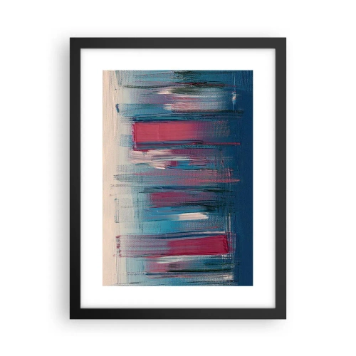 Pôster com moldura preta - Composição vertical em azul e vermelho - 30x40 cm
