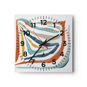 Relógio de parede - Relógio em vidro - Abstração com um sorriso amigável - 40x40 cm