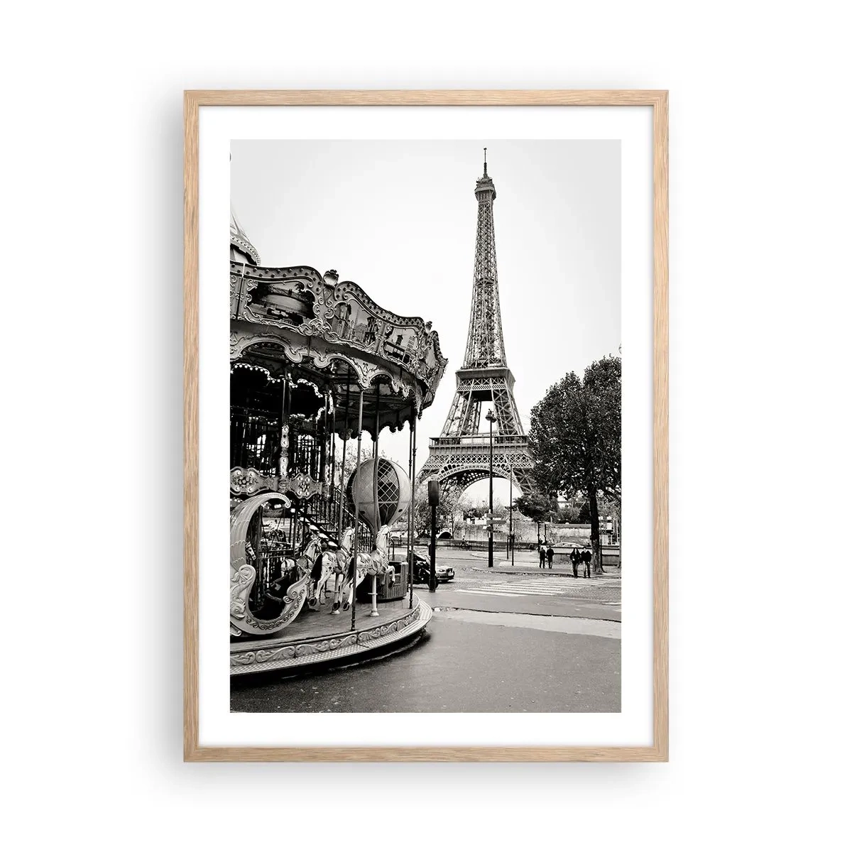 Pôster com moldura de carvalho claro - Pensar em diversão é pensar em Paris - 50x70 cm
