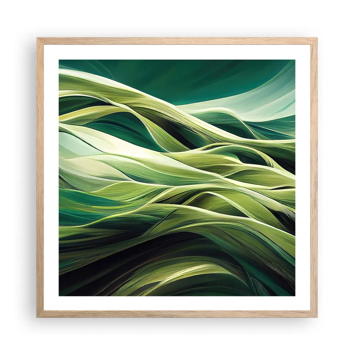 Pôster com moldura de carvalho claro - Jogo verde abstrato - 60x60 cm