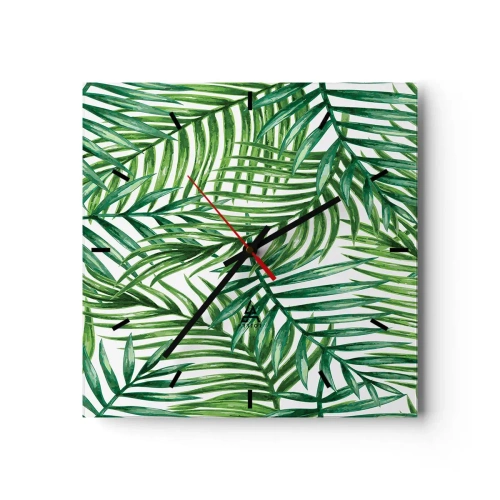 Relógio de parede - Relógio em vidro - Sob as folhas verdes - 30x30 cm