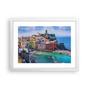 Pôster em moldura branca - Cidade mágica mediterrânea - 40x30 cm