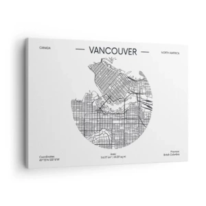 Quadro em tela - Um mapa de Vancouver em um estilo minimalista em preto e branco - 70x50cm - Anatomia de Vacouver - Decoração de parede moderna para a sala de estar e quarto ARTTOR