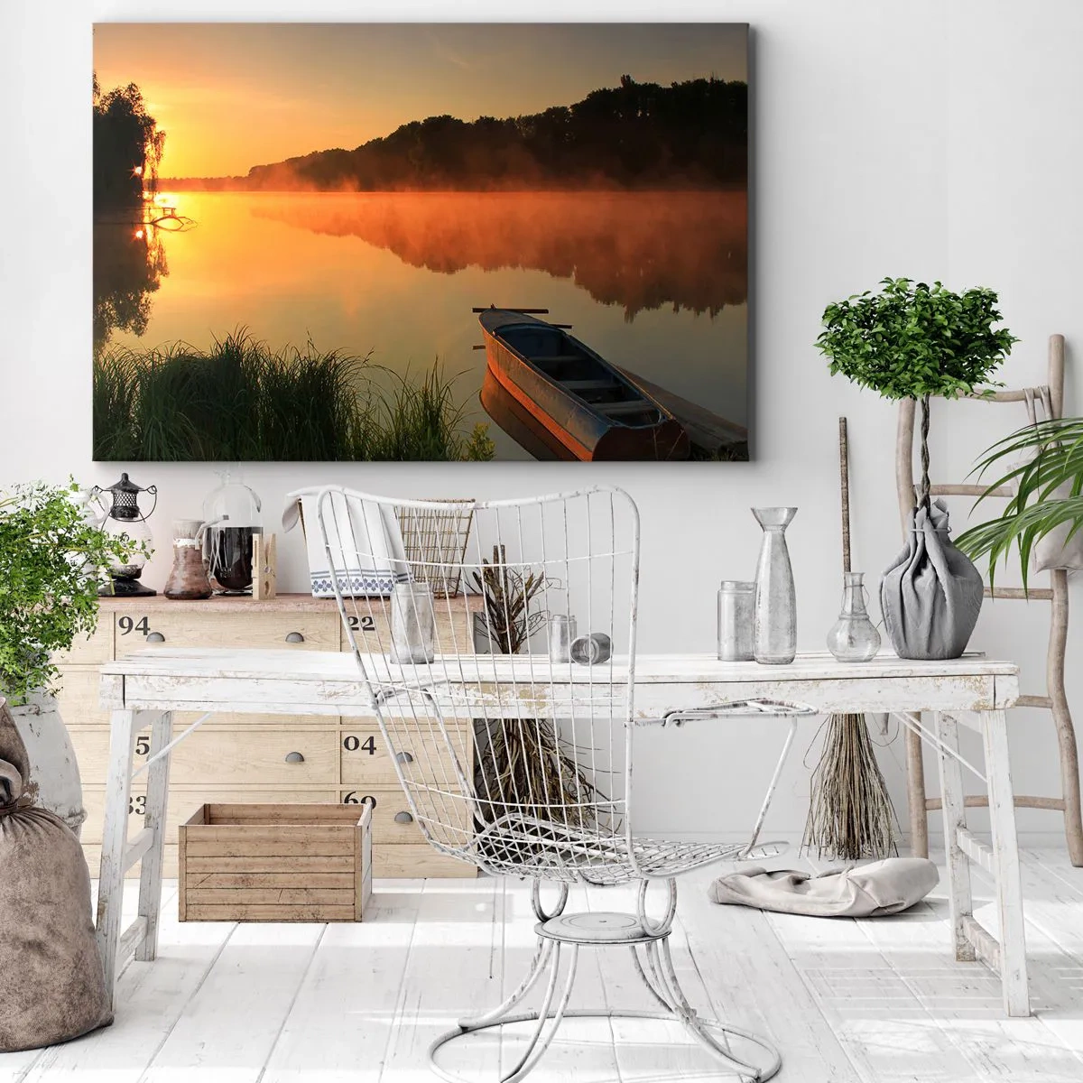 Quadro em tela - Nascer do sol sobre a água como um espelho - 100x70 cm