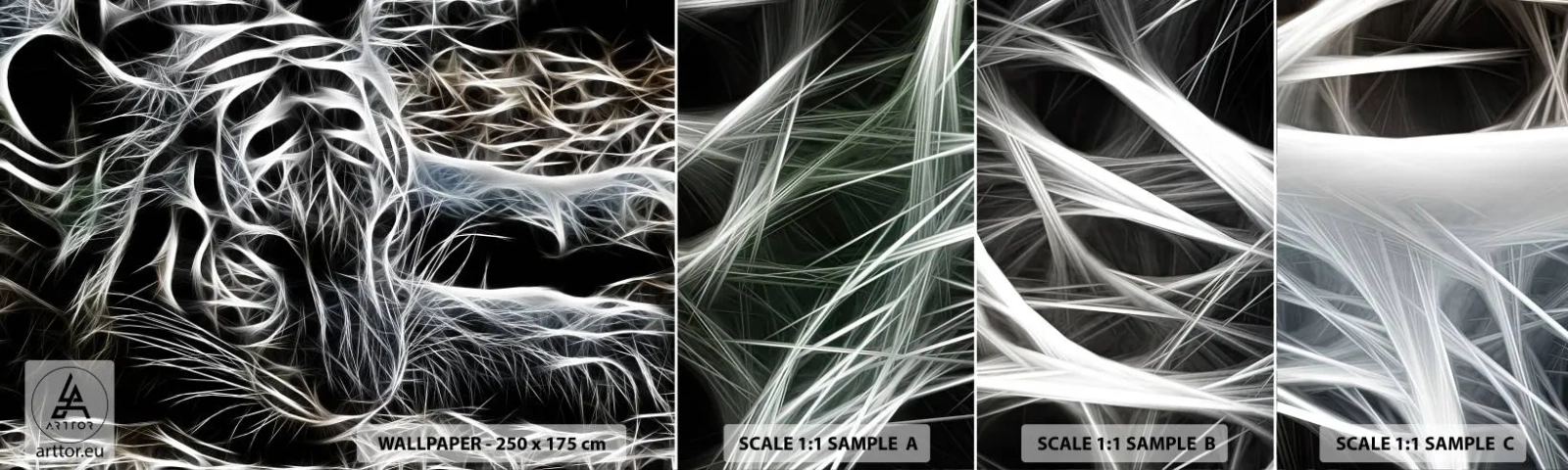 Amostra de papel de parede autocolante Deluxe Sticker - Um estudo da leveza do gato - Abstração, Tigre, Animais - 100x30 cm