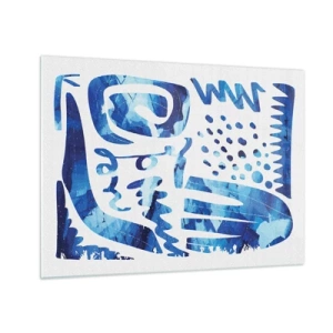 Quadro em vidro - Abstração azul dinâmica com formas geométricas - 70x50cm - Voltar às raízes - Decoração de parede moderna para a sala de estar e quarto ARTTOR