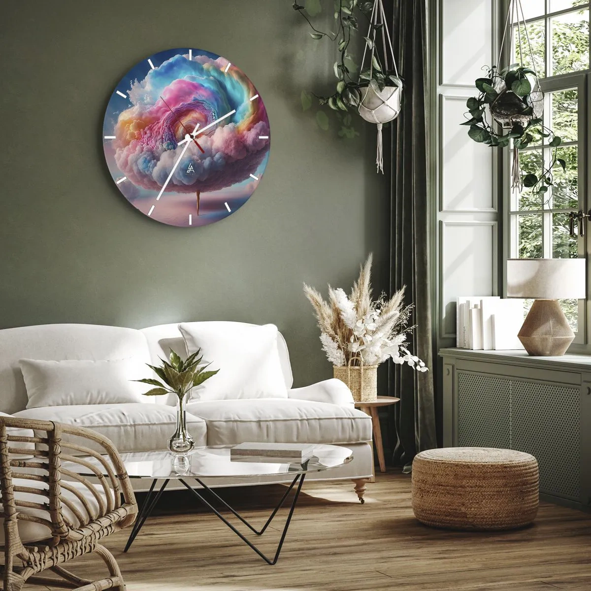 Relógio de parede - Relógio em vidro - Uma árvore de nuvem de fantasia em cores pastel - 30x30cm - O sonho de um parque de diversões - Decoração de parede moderna para a sala de estar, cozinha e quarto ARTTOR