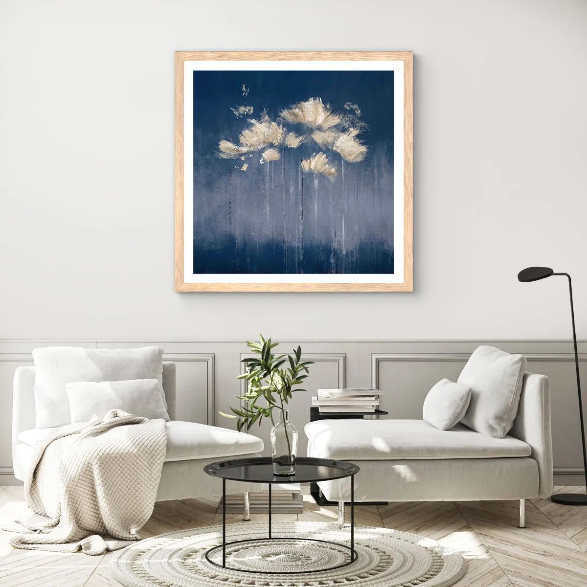 Pôster com moldura de carvalho claro - Como pétalas ao vento - 40x40 cm