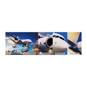 Amostra de papel de parede Premium Canvas - Viagem em branco e azul - Avião, Viagem, Céu com nuvens - 100x30 cm