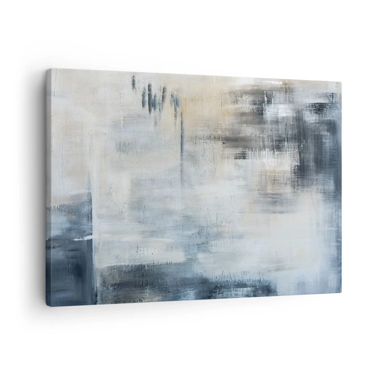 Quadro em tela - Composição abstrata em tons de azul e cinza - 70x50cm - Atrás da cortina azul - Decoração de parede moderna para a sala de estar e quarto ARTTOR