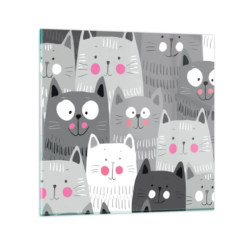 Quadro em vidro - O mundo dos gatos - 60x60 cm