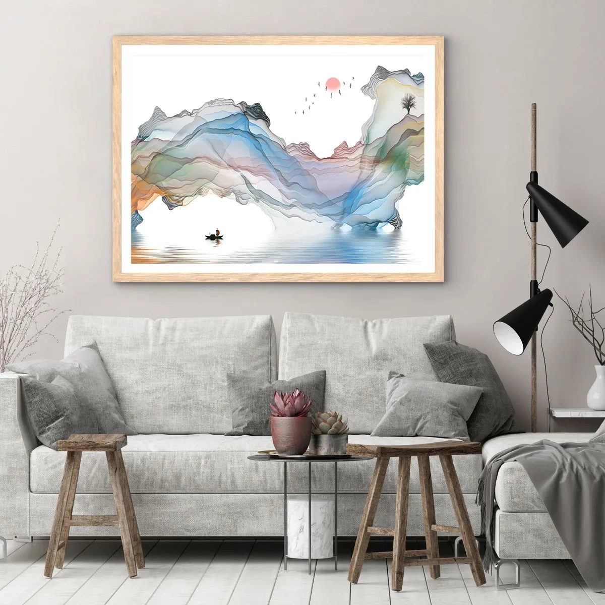 Pôster com moldura de carvalho claro - Em direção às montanhas de cristal - 91x61 cm