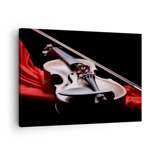 Quadro em tela - Violino sobre tecido vermelho com fundo preto - 70x50cm - Música de sentimentos - Decoração de parede moderna para a sala de estar e quarto ARTTOR