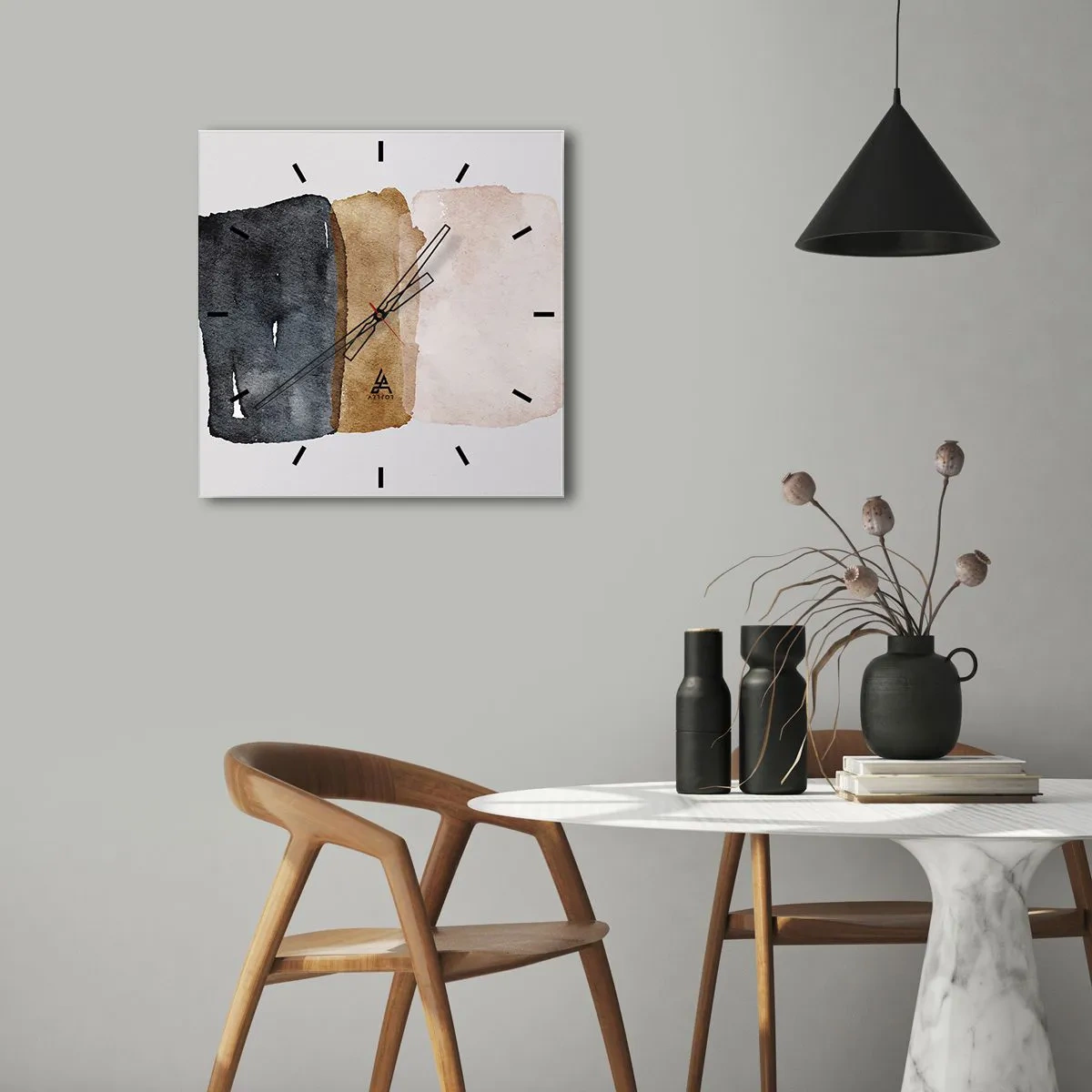 Relógio de parede - Relógio em vidro - Composição das cores da terra - 30x30 cm