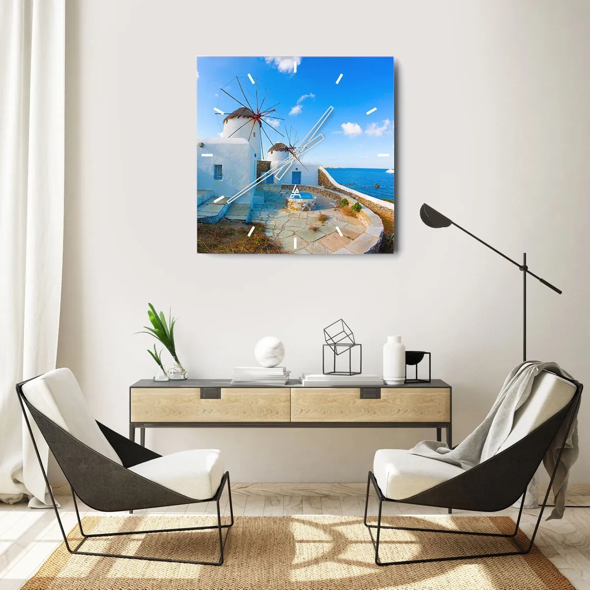 Relógio de parede - Relógio em vidro - Vento azul do mar - 30x30 cm