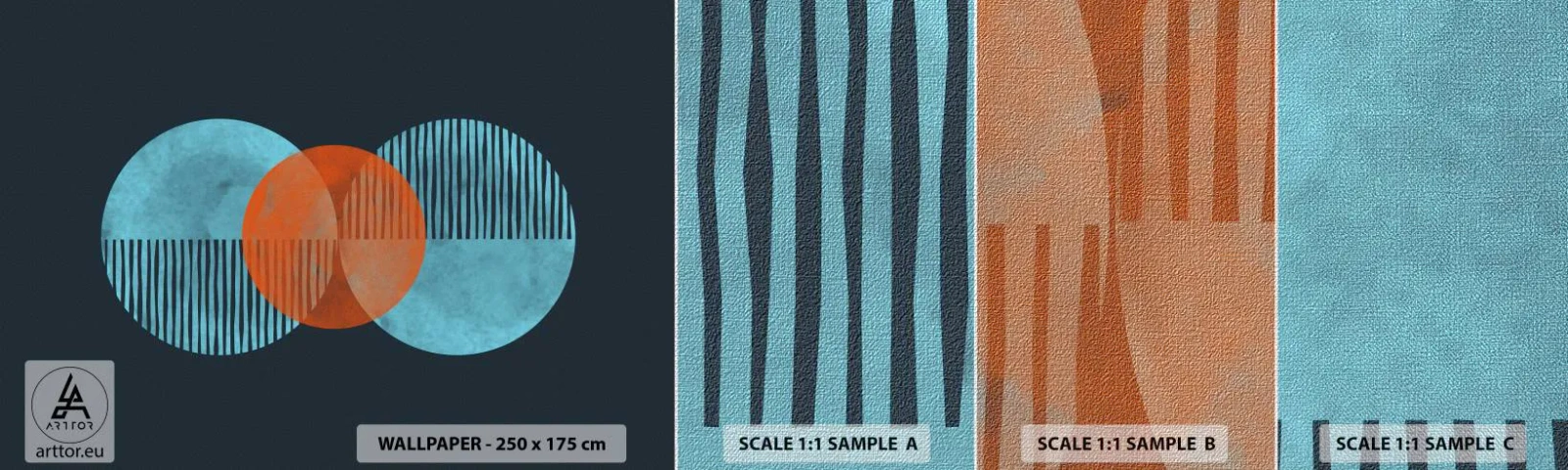 Amostra de papel de parede Premium Canvas - Obras de arte simétricas - Abstração, Pedaço, Padrão Geométrico - 100x30 cm