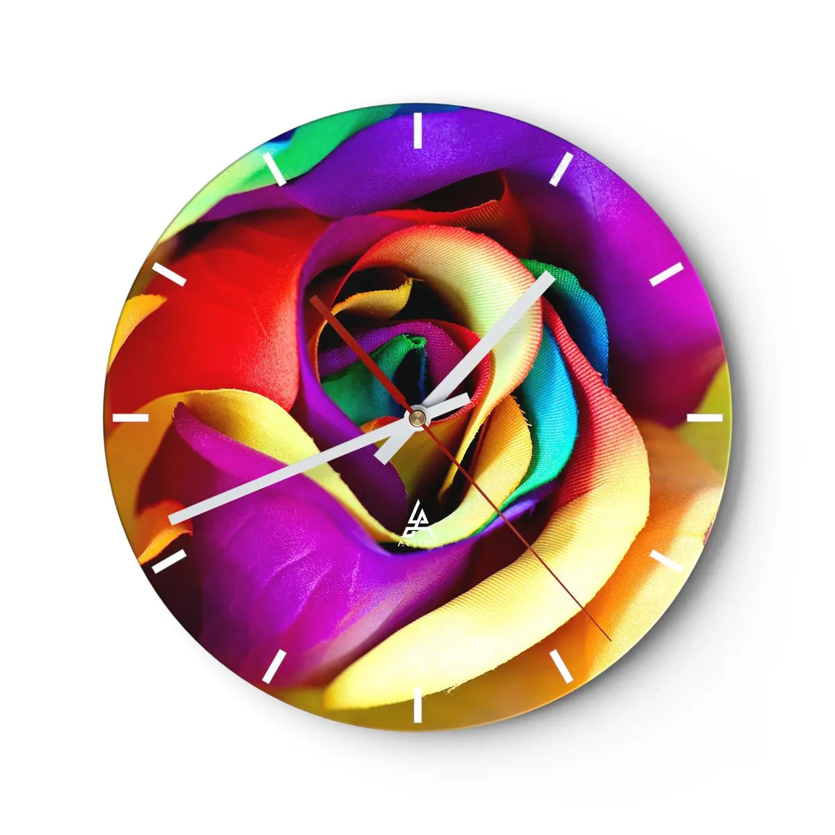 Relógio de parede - Relógio em vidro - Um close de uma rosa arco-íris com cores intensas - 30x30cm - É impossível - Decoração de parede moderna para a sala de estar, cozinha e quarto ARTTOR