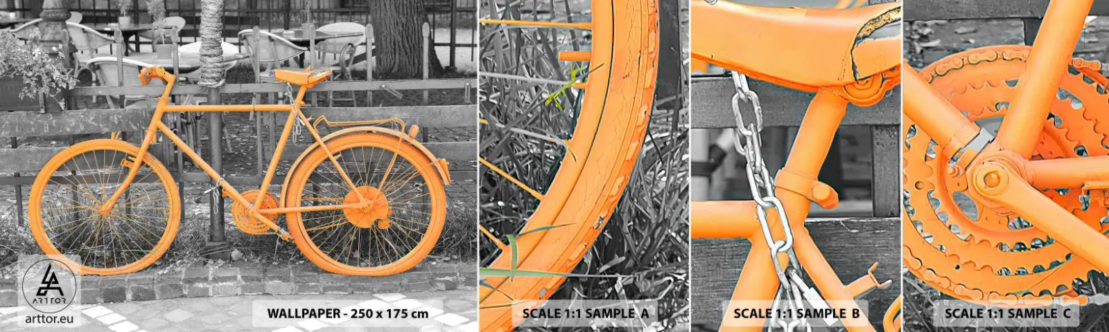 Amostra de Papel de Parede Standard Eco - Vá, vou esperar aqui - Bicicleta antiga, Cidade, Viagens - 100x30 cm