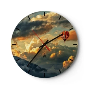Relógio de parede - Relógio em vidro - Um balão flutuando entre as nuvens ao pôr do sol - 30x30cm - Eu voo porque sou livre - Decoração de parede moderna para a sala de estar, cozinha e quarto ARTTOR