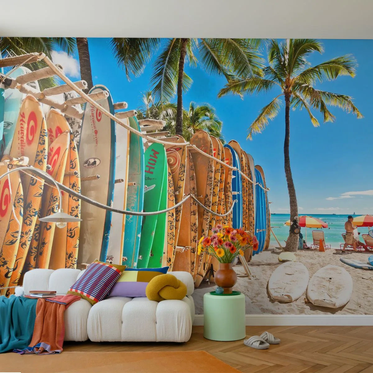 Papel de Parede Standard Eco - Diversão ensolarada - Paisagem, Prancha de surfe, Praia - 400x280 cm