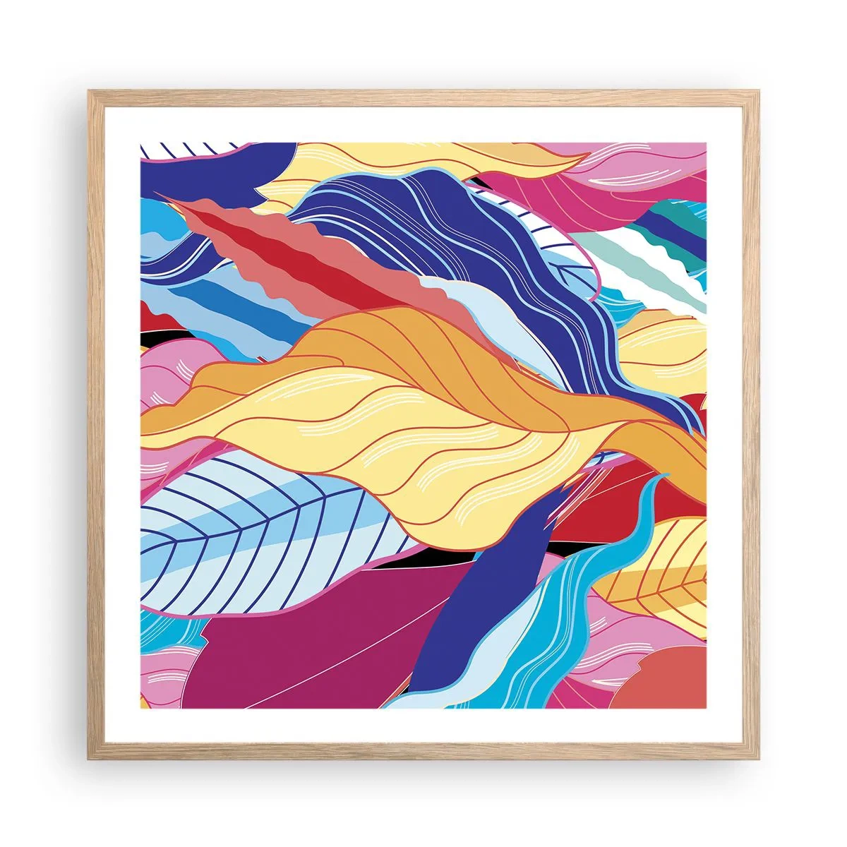 Pôster com moldura de carvalho claro - Bagunça colorida - 60x60 cm