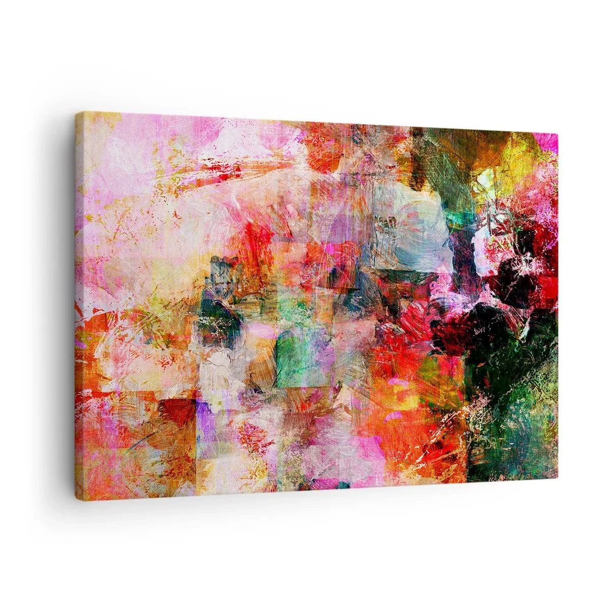 Quadro em tela - Uma composição abstrata com tons dominantes de rosa e vermelho. - 70x50cm - Viagem rosa - Decoração de parede moderna para a sala de estar e quarto ARTTOR