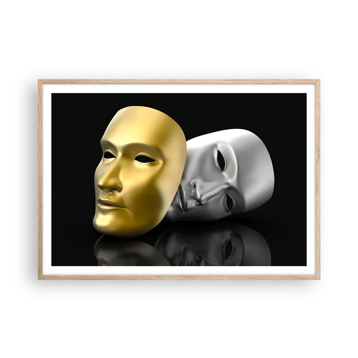 Pôster com moldura de carvalho claro - A vida é um teatro - 100x70 cm