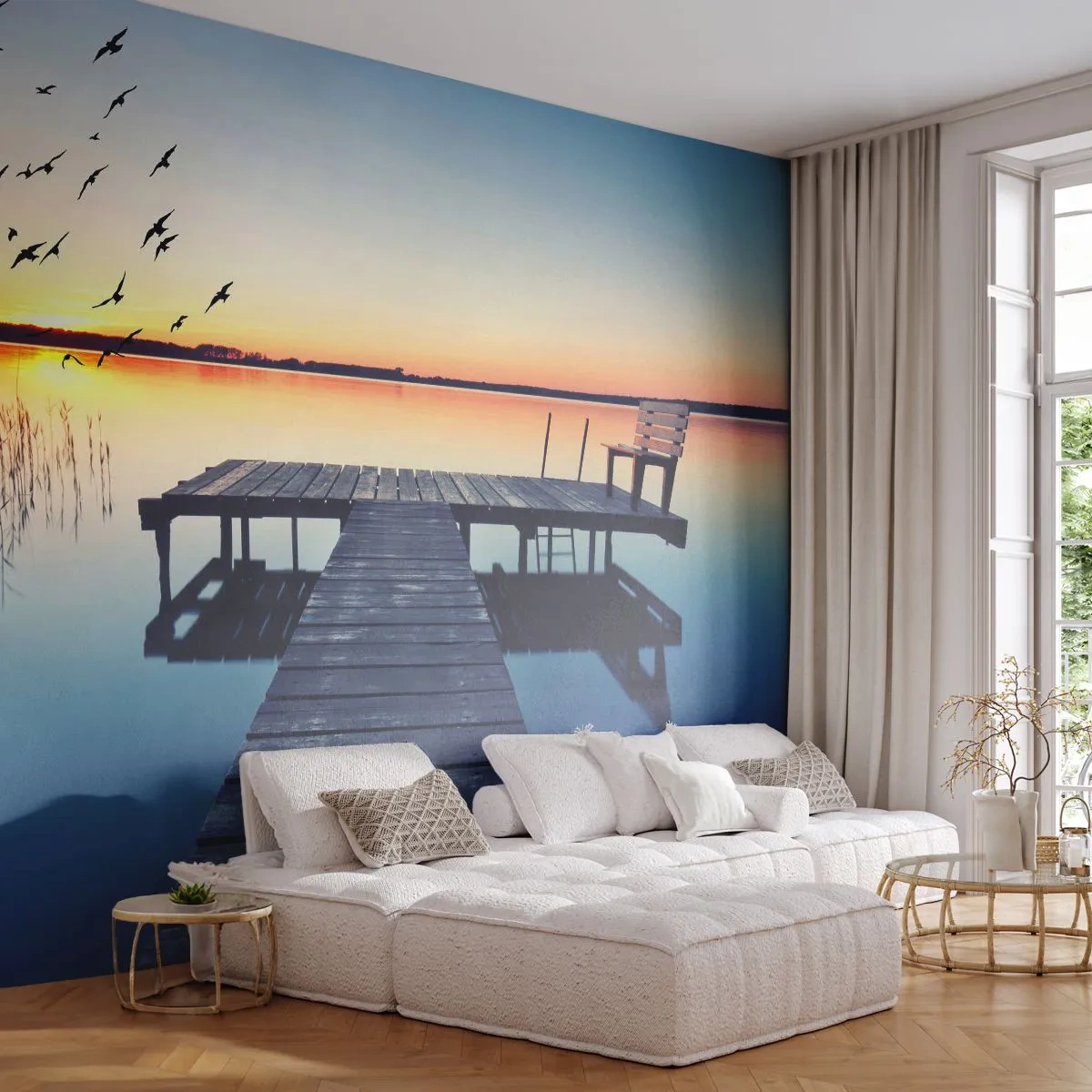 Papel de Parede Standard Eco - Foi um bom dia - Paisagem, Lago, Ponte de madeira - 400x280 cm