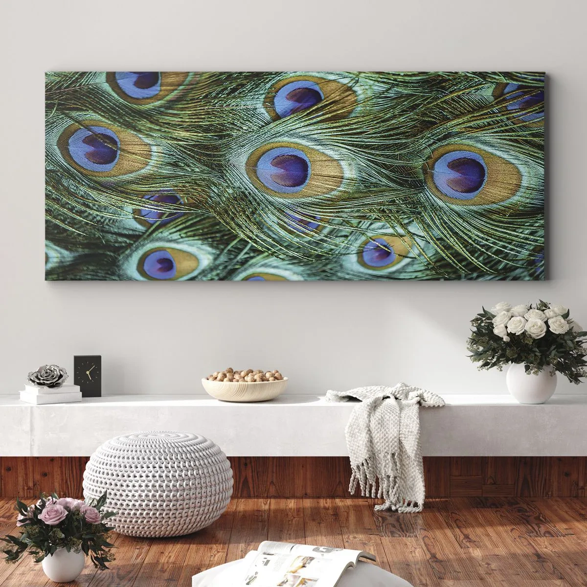 Quadro em tela - Um olhar de pavão - 100x40 cm