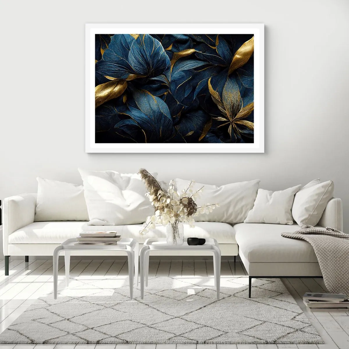 Pôster em moldura branca - Forrado com ouro - 100x70 cm
