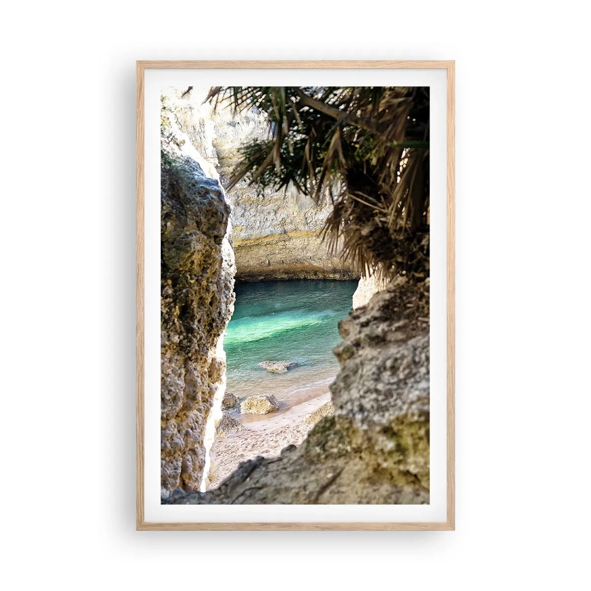 Pôster com moldura de carvalho claro - Baía turquesa - 61x91 cm