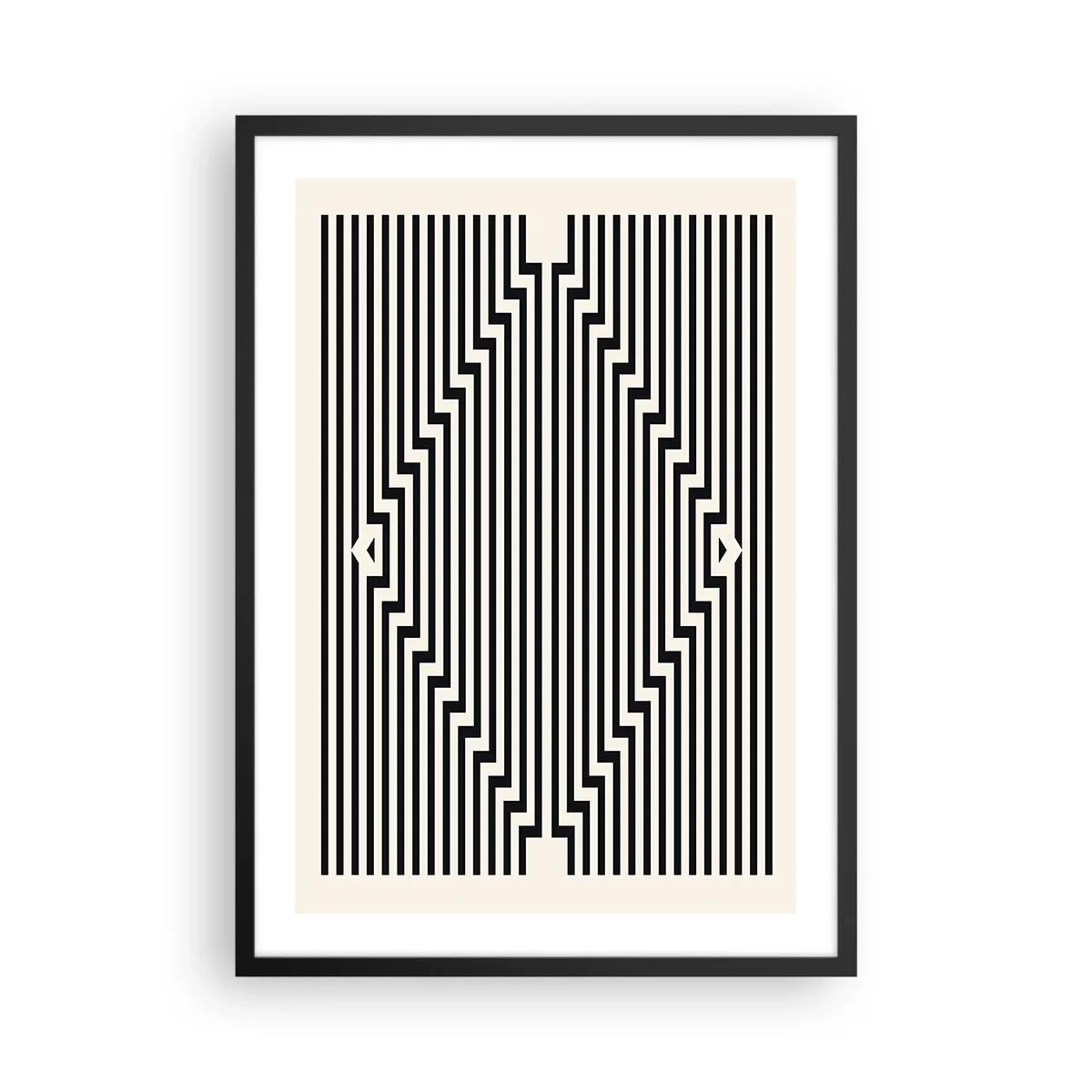Pôster com moldura preta - Linhas pretas e brancas criando uma ilusão de ótica - 50x70cm - Ilusão geométrica - Decoração de parede moderna para a sala de estar e quarto ARTTOR