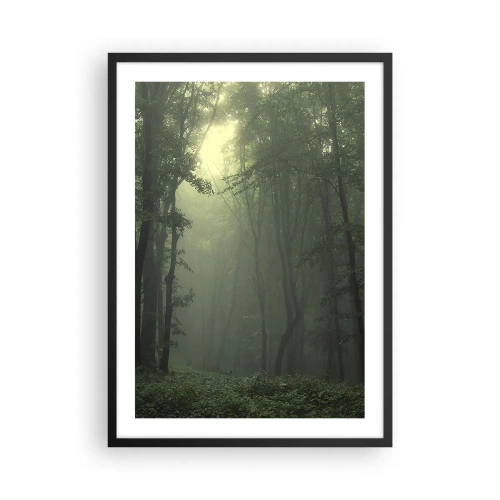 Pôster com moldura preta - Árvores com neblina em uma floresta verde - 50x70cm - Antes de acordar - Decoração de parede moderna para a sala de estar e quarto ARTTOR