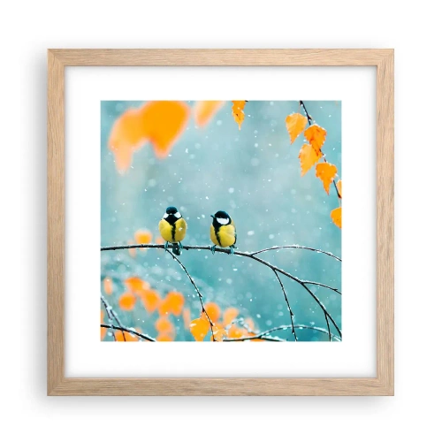 Pôster com moldura de carvalho claro - Fofoca de pássaros - 30x30 cm