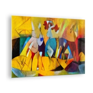Quadro em vidro - Abstração colorida com figuras e formas geométricas - 70x50cm - Sol - vida - alegria - Decoração de parede moderna para a sala de estar e quarto ARTTOR