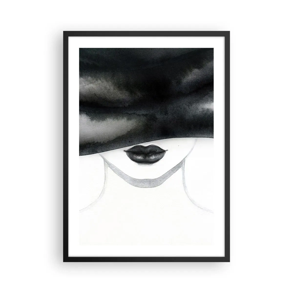 Pôster com moldura preta - Retrato em preto e branco de uma mulher com os olhos vendados - 50x70cm - Mistério sensual - Decoração de parede moderna para a sala de estar e quarto ARTTOR
