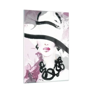 Quadro em vidro - Retrato de uma dama a preto e rosa - 80x120 cm