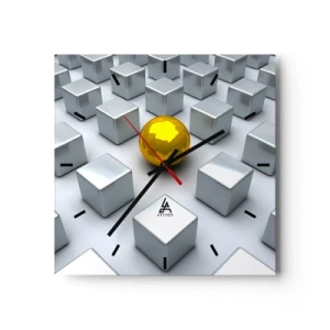 Relógio de parede - Relógio em vidro - Por que eu? Obras de arte geométricas - 30x30 cm