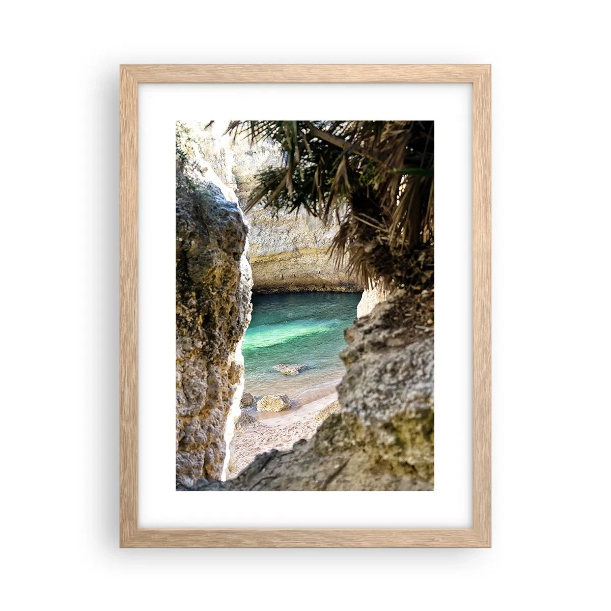 Pôster com moldura de carvalho claro - Baía turquesa - 30x40 cm