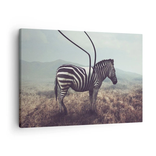 Quadro em tela - Uma zebra surreal em uma paisagem gramada - 70x50cm - Atenção! Falha - Decoração de parede moderna para a sala de estar e quarto ARTTOR