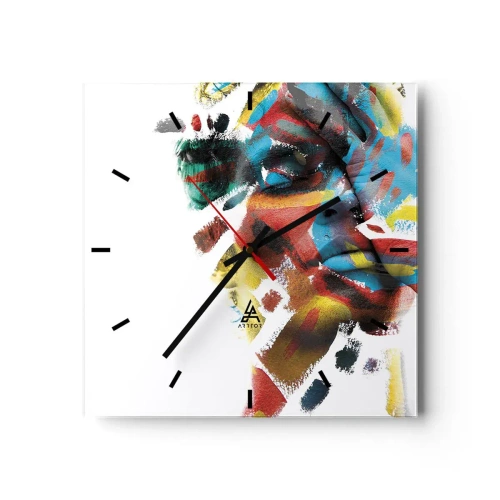 Relógio de parede - Relógio em vidro - Personalidade colorida - 40x40 cm