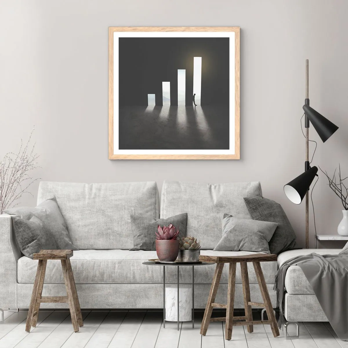 Pôster com moldura de carvalho claro - Sucesso – impressão - 40x40 cm