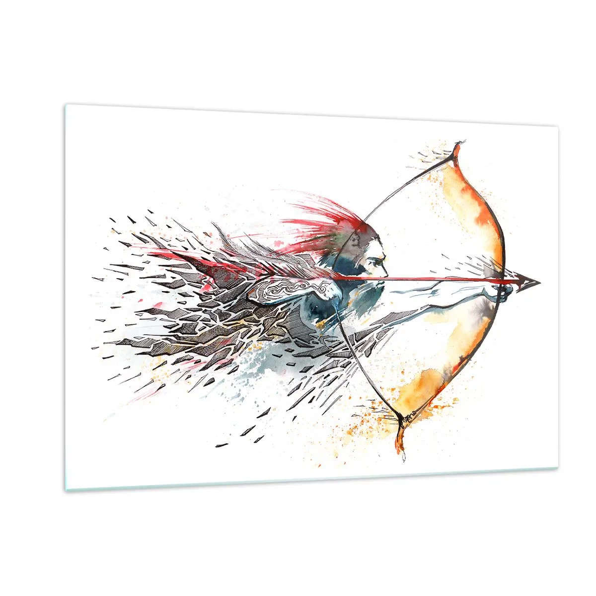 Quadro em vidro - Guerreiro mítico com um arco de fogo - 120x80 cm
