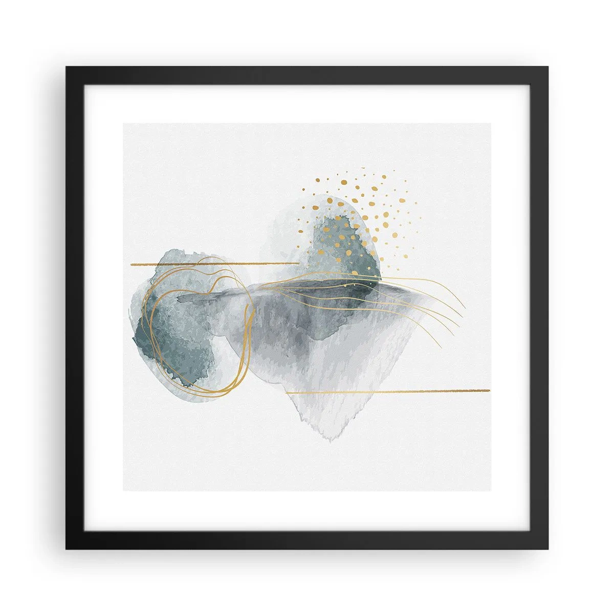 Pôster com moldura preta - Sobre a relação entre o cinza e o dourado - 40x40 cm